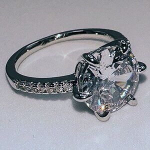 Silver Tone Round Cut Cubic Zirconia Engagement Ring